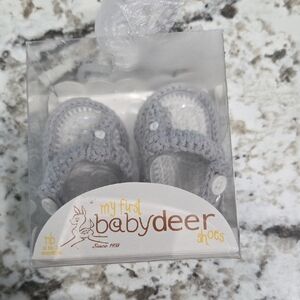 Baby Deer Soft Gray Crochet Sandals With Button Detatail
